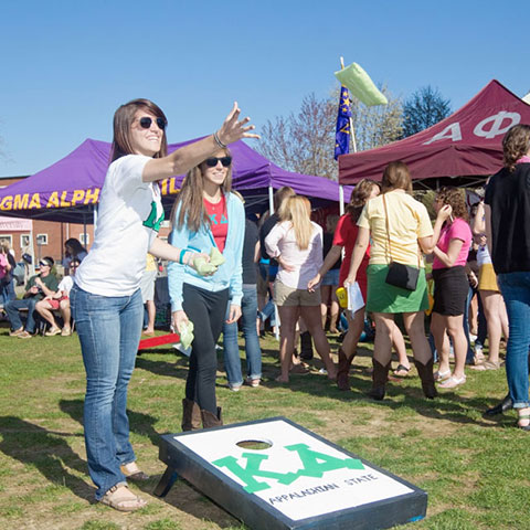 students socializing on the mall