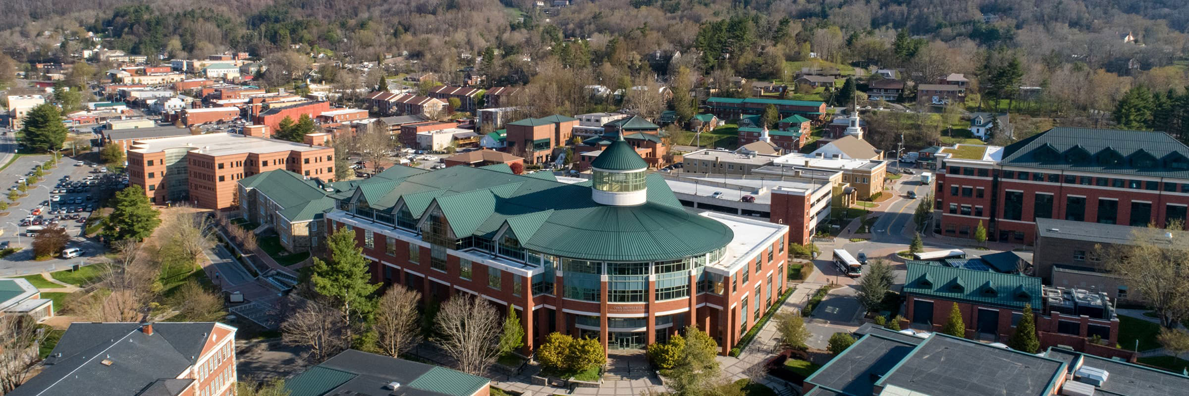 Drone View of Campus and Town